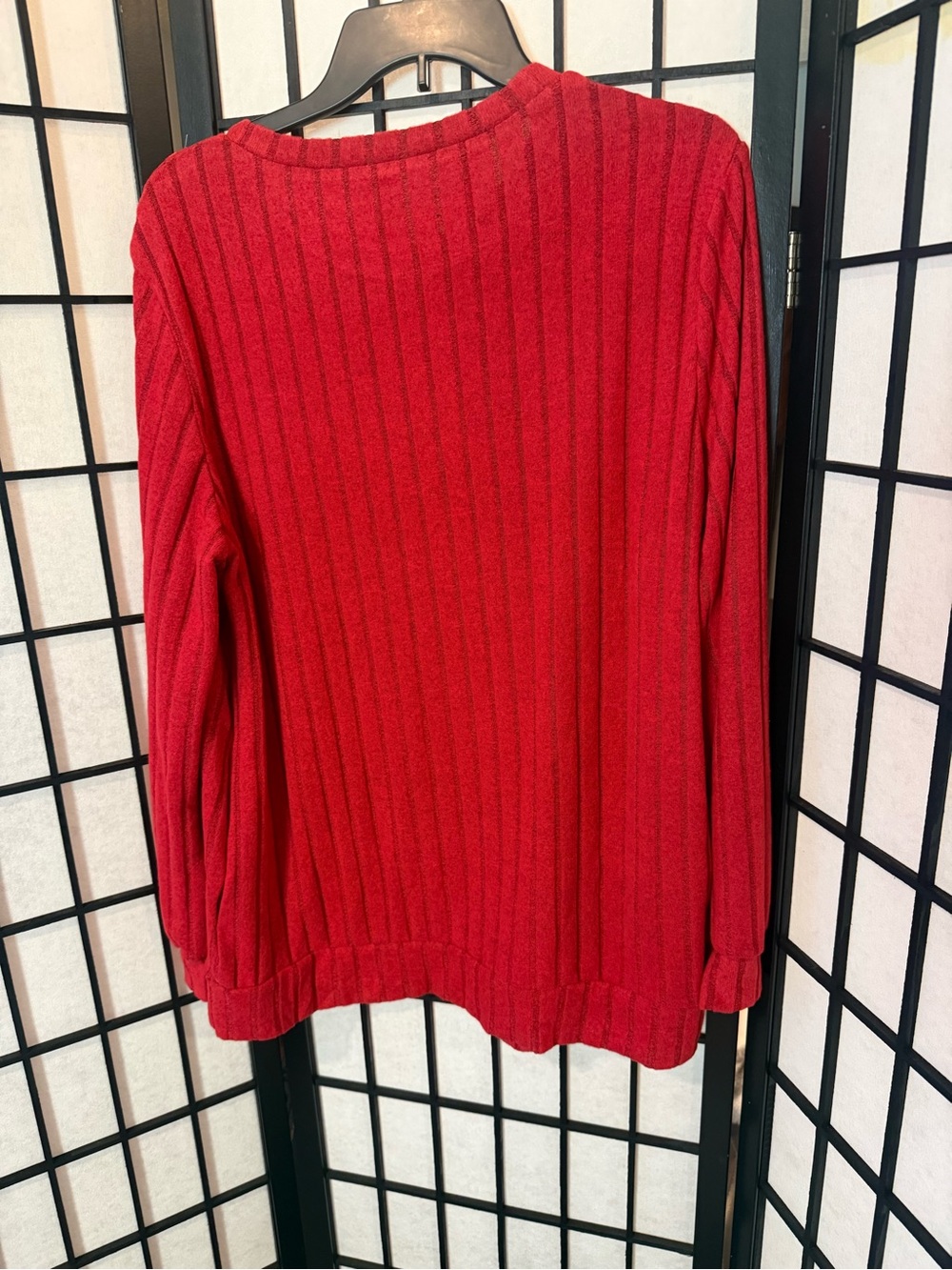 Women's Red Ribbed Crew Neck Sweater